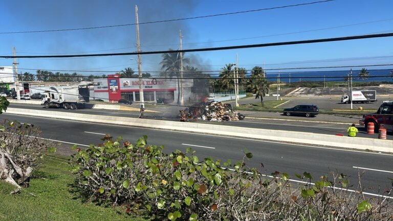El conductor se dio cuenta del incendio en la parte trasera del camión y tuvo que arrojar los desperdicios en la vía