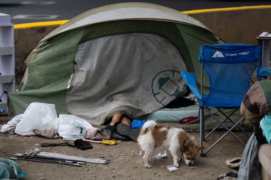 Los ocupantes rara vez están de día dentro de las casetas, por el calor y porque les toca procurarse el dinero para satisfacer su necesidad. Pero, durante un mediodía reciente, se veía saliendo de la caseta de Kelvin Rodríguez las piernas de un hombre que, tras haber consumido su dosis del momento, quedó dormido ajeno al calor, a las polvaredas y al ruido.