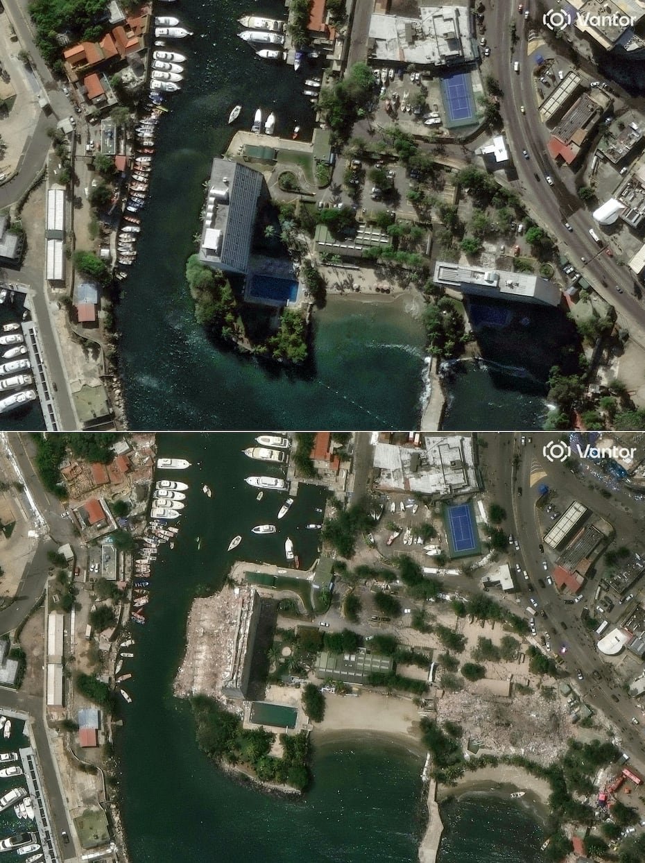 Esta combinación de imágenes, creada el 26 de junio de 2026, muestra una imagen satelital distribuida el 28 de diciembre de 2025 y publicada el 26 de junio de 2026 por Vantor, que muestra una vista general de los edificios en Caraballeda, estado de La Guaira, Venezuela, antes de los dos terremotos (arriba), y una imagen satelital distribuida el 26 de junio de 2026 por Vantor, que muestra una vista general de los edificios, incluyendo algunas estructuras colapsadas, en Caraballeda, estado de La Guaira, Venezuela, después de los dos terremotos. (Fotografía de Handout / Imagen satelital ©2026 Vantor / AFP)