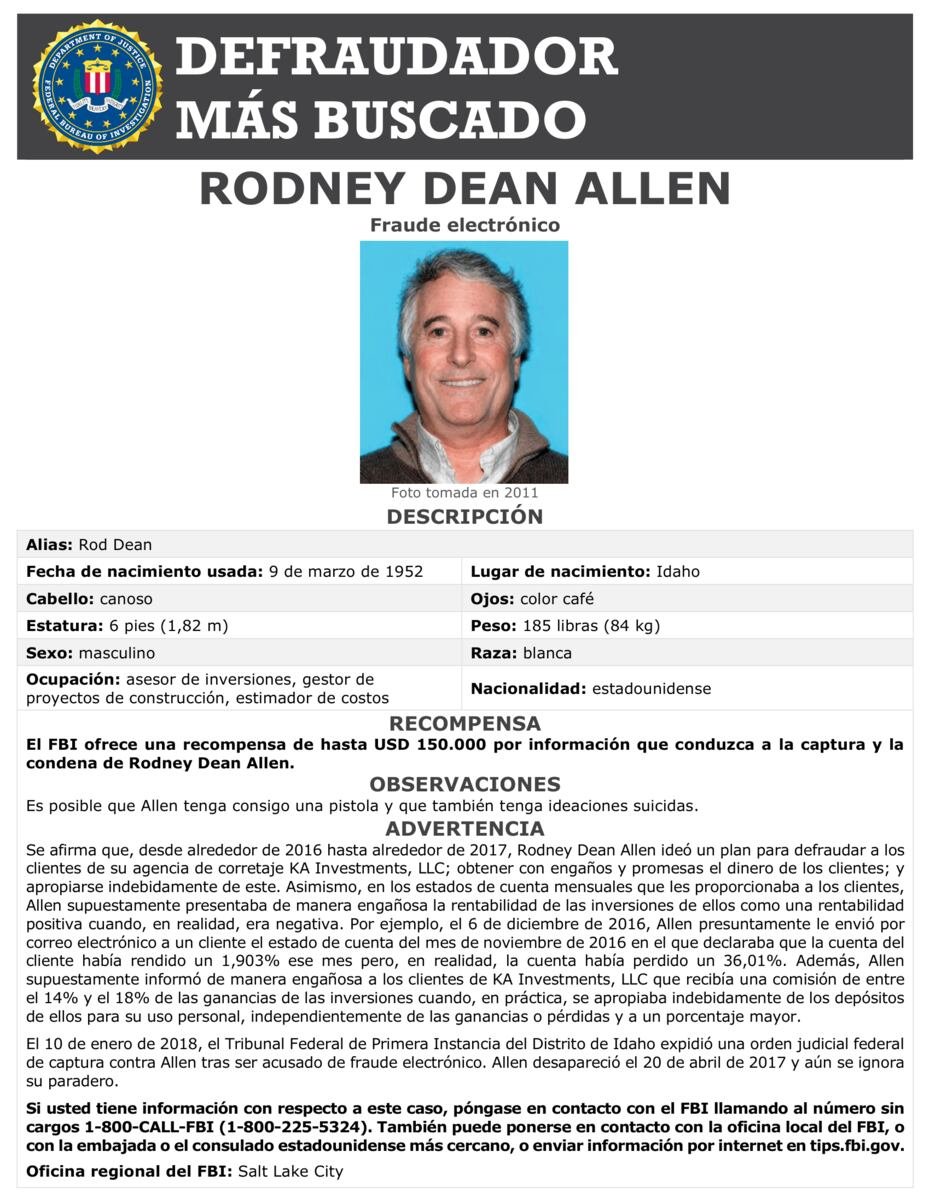 Entre 2016 y 2017, Rodney Dean Allen supuestamente ideó un esquema para defraudar a clientes de su firma de corretaje KA Investments, LLC, obtener su dinero mediante engaños y promesas falsas, y apropiarse indebidamente de esos fondos.