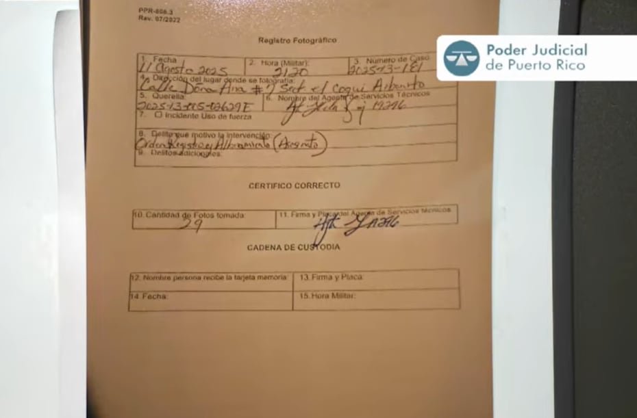 Registro fotográfico en el caso contra Elvia Cabrera Rivera.